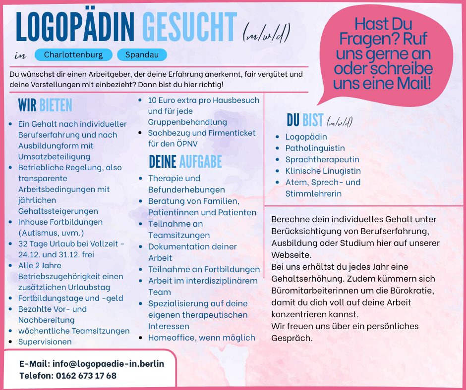 Logopädin gesucht: Illustration mit Sprechblasen